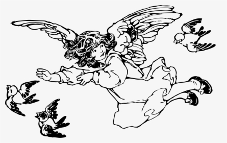Flying With Birds Clip Arts - Line Art Vintage Angel Png, Transparent Png, Free Download