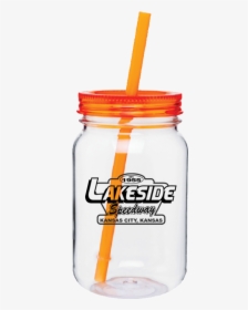 Pr23 Mason Jars Orange Lakeside - Glass Jar Transparent With Orange Straw, HD Png Download, Free Download