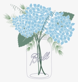 French Hydrangea Mason Jar Oakleaf Hydrangea Flower - Mason Jar With Flowers Clipart Png, Transparent Png, Free Download