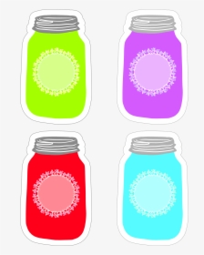 Mason Jar Clipart Coloring - Colored Mason Jars Clipart, HD Png Download, Free Download