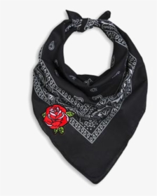 Neck Scarf Png Pic - Black Bandana With Red Roses, Transparent Png, Free Download