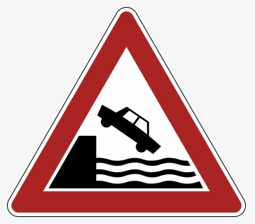 Danger Warning River Bank Road Sign - Road Sign Car And Water, HD Png Download, Free Download