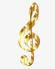 Gold 3d Clef Enhanced No Background Clip Arts - Golden Music Notes Png, Transparent Png, Free Download