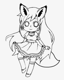 #girl #fox #outline #draw #line #art #freetoedit #anime - Girl Outline Drawing, HD Png Download, Free Download
