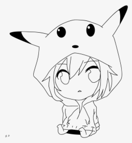 Pikachu Girl Drawing Chibi Girl Outlines, Human Drawing, - Anime Pikachu Girl Drawing, HD Png Download, Free Download