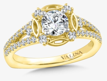 Valina Halo Engagement Ring Mounting In 14k Yellow - Engagement Ring, HD Png Download, Free Download