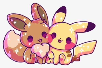 #pikachu #eevee #kawaii #cute #sparkle #pastel #freetoedit - Cute Eevee And Pikachu, HD Png Download, Free Download