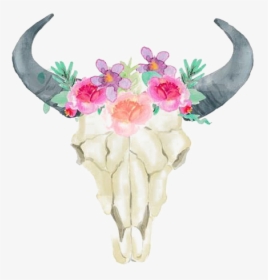 Sheep Skull Wedding Horn Printing Invitation Bull Clipart - Bull Horns With Flowers, HD Png Download, Free Download