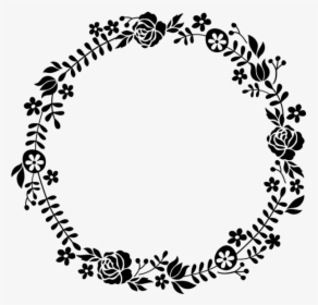 Flowering Wreath Rubber Stamp - Flower Round Border Black And White, HD Png Download, Free Download