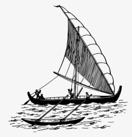 Black And White Png Sail Boats On Water - Outrigger Drawing, Transparent Png, Free Download