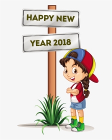 Happy New Year 8 Free Vector Download Coloring Point - Happy New Year 2018 Girl, HD Png Download, Free Download