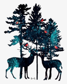 #deer #winter #pines - Deer Silhouette With Tree, HD Png Download, Free Download