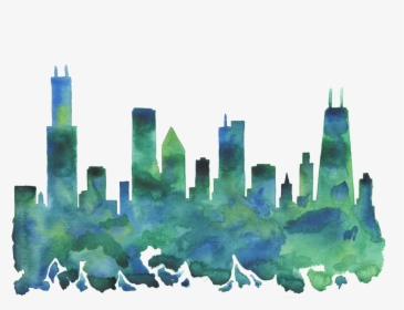 Chicago Skyline Blue Green Watercolor Print, HD Png Download, Free Download