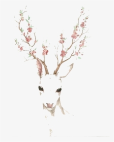 Elk Blossom Cherry Deer Watercolor Paper Antler Clipart - Antlers With Flowers Drawing, HD Png Download, Free Download