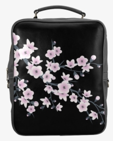 Cherry Blossoms Black Pink Sakura Floral Asia Japanese - Black Handbag With Cherry Blossom, HD Png Download, Free Download