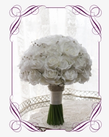 Silk Artificial White Rose And Bling Wedding Bridal - Silk Pastel Wedding Flowers, HD Png Download, Free Download