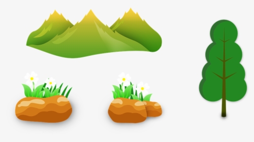 Mountains, Tree, Grass, Stones, Mud, Flower, Design, HD Png Download, Free Download