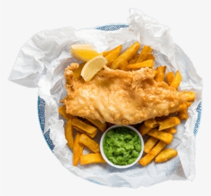 Fish And Chips With Slices Of Lemon And Pea Mash - Krispies Fish And Chips Exmouth, HD Png Download, Free Download