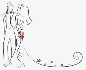 Pictures Couple Wedding Bride Invitation Cartoon Clipart - Bride And Groom Outline, HD Png Download, Free Download