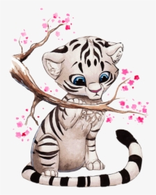 Varieté De Láminas Para Decoupage - Cute White Tiger Drawing, HD Png Download, Free Download