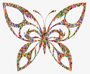 Vivid Chromatic Low Poly Tribal Butterfly Silhouette - Transparent Silhouette Butterfly, HD Png Download, Free Download