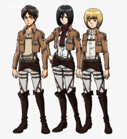 Eren , Mikasa (centre) And Armin (right) - Attack On Titan Girl Outfit, HD Png Download, Free Download