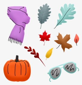 Autumn Leaves, Scarf, Pumpkin, Glasses, Leaves, Human - Jack-o'-lantern, HD Png Download, Free Download