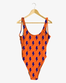 Blue Lightning Bolts On Orange One-piece - Green And White Striped One Piece Swimsuit, HD Png Download, Free Download