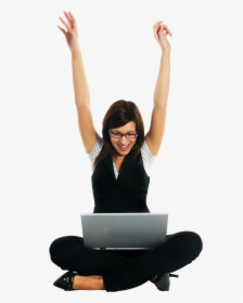 Photo Of Woman Celebrating With Laptop - Woman On Laptop Png, Transparent Png, Free Download