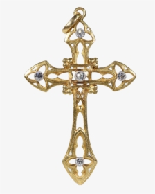 French Art Nouveau Diamond Gold Cross - Gold, HD Png Download - kindpng