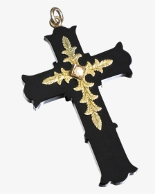Victorian Onyx And 14k Gold Cross Pendant With Pearl - Cross, HD Png Download, Free Download