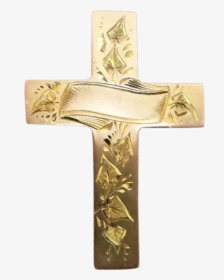 Antique 9k Gold Cross Brooch Beautiful Hand Engraving - Cross, HD Png Download, Free Download