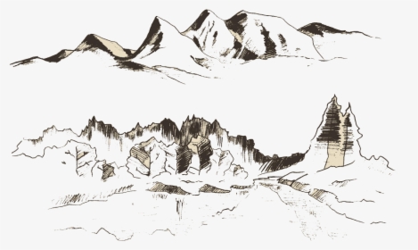 Drawn Mountain Mountain Range - Лес Контур, HD Png Download, Free Download