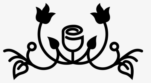Rose Outline Variant With Leaves And Vines Design - Ornamental Icons, HD Png Download, Free Download