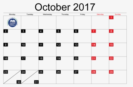 Printable October 2017 Calendar 2018 2019 - Moon Phases Calendar April 2018, HD Png Download, Free Download