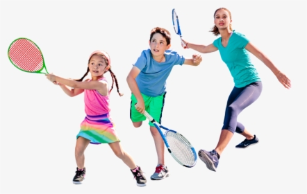 2 Girls And A Boy In Hitting Position Image - Kids Tennis Png, Transparent Png, Free Download