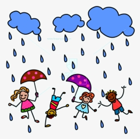 Rain Happy Kids Are Playing In Free Vectors Illustrations - Cartoon, HD Png Download, Free Download