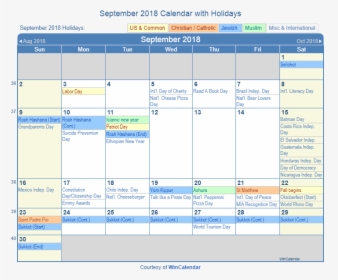 September 2018 Printable Calendar With Us Holidays - Holiday July 2020 Calendar, HD Png Download, Free Download