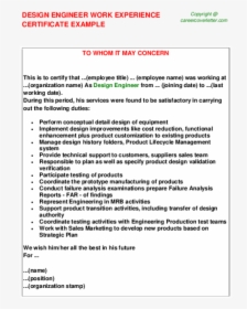 Work Experience Certificate For Mechanical Engineer, HD Png Download, Free Download