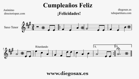 Partitura De Cumpleaños Feliz Para Saxofón Soprano - Partitura Cumpleaños Feliz Violin, HD Png Download, Free Download