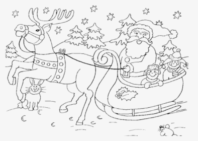 Transparent Santa Sleigh Clipart Black And White - Santa Sleigh Christmas Colouring, HD Png Download, Free Download