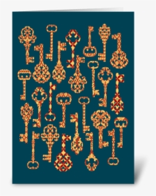 Red And Yellow Skeleton Keys Greeting Card - Illustration, HD Png Download, Free Download