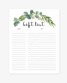 Printable Gift Tracker With Watercolor Green Leaves - Greenery Wedding Invitation Template, HD Png Download, Free Download