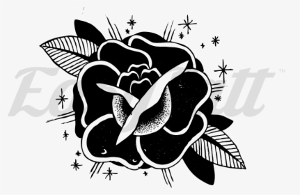 Black Rose Traditional Style Fake Tattoo, Black Rose - Black Rose Tattoo Drawing, HD Png Download, Free Download