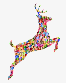 Chromatic Tiled Leaping Deer Silhouette Clip Arts - Lowpoly Deer Transparent, HD Png Download, Free Download