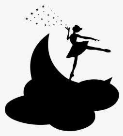 Transparent Moon And Stars Clipart Black And White - Ballerina On The Moon Silhouette, HD Png Download, Free Download