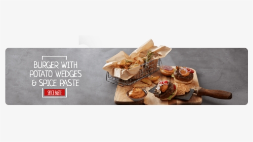 Burger With Potato Wedges And Spice Paste - Fast Food, HD Png Download, Free Download