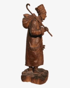 Hand Carved Wooden Pilgrim Sculpture - Statue, HD Png Download, Free Download