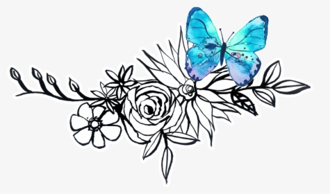 Azul Mariposas Adornan La Bella Transparente Flores - Flores Png Y Mariposa, Png Download, Free Download