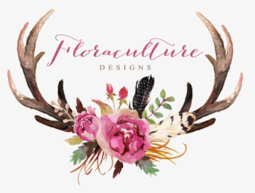 Skull Antlers Cliparts - Antlers And Flowers Clipart, HD Png Download, Free Download